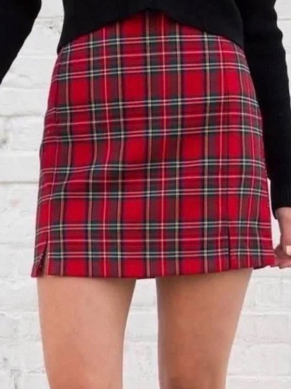 Brandy Melville Red and Black Plaid Mini Skirt